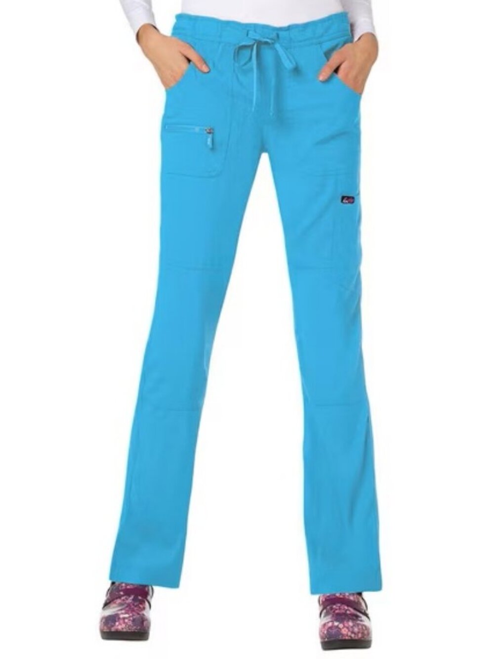 Koi Lite Peace Womens 6-Pocket Drawstring Scrub Pants Slim Fit Size XS Teal Blue